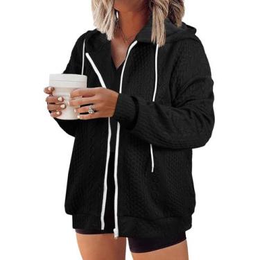 Imagem de Jaqueta Eytino Plus Size Shacket para mulheres com cordão 5X preta