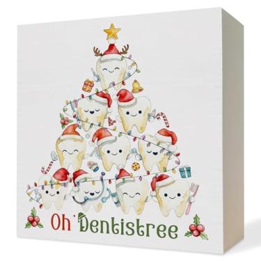 Imagem de ATBWGT Sinal de caixa de madeira de árvore dentista de dente engraçado, presentes de higiene para assistente de higiene dental, placa de bloco de madeira de dente de Natal para decoração de prateleira