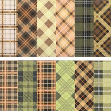 Imagem de Bloco de papel para scrapbook com estampa xadrez marrom tartan, 24 folhas, 12 designs, blocos de papel-cartolina, 15,5 x 15,2 cm, papéis decorativos de artesanato de um lado para scrapbooking