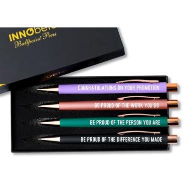 Imagem de InnoBeta Presentes de parabéns para colega de trabalho, presentes promocionais para colega de trabalho, chefe, chefe, conjunto de 4 canetas esferográficas, ideias de presentes de promoção de emprego