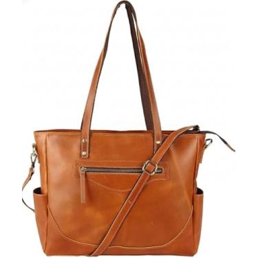 Imagem de TUZECH Bolsa de couro com alça ajustável, bolso grande, presente para mulheres, bolsa universitária, bolsa de fim de semana, Marrom bronzeado