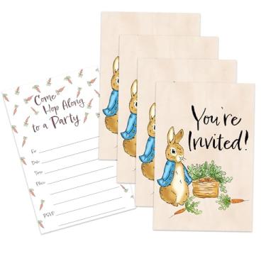 Imagem de Convites para chá de bebê ou festa de aniversário Peter Rabbit - 20 convites de preenchimento dupla face de 10 x 15 cm com envelopes úmidos para selar