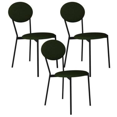 Imagem de Kit 03 Cadeiras Estofada Para Sala De Jantar Azuri Preto C01 Linho Verde Musgo - Lyam Decor