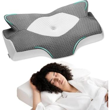 Imagem de Elviros Almofadas de espuma viscoelástica cervical para dor no pescoço e ombro, travesseiro de pescoço para dormir, travesseiros laterais para adultos, ortopédico ergonômico para dormir nas costas e