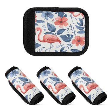 Imagem de Qilmy Flamingos and Leaves Bagagem Handle Wrap Pacote 2 Identificadores de Bagagem Tag Comfort Handle Grips Capa para carrinho de bebê, mala de viagem, acessórios de viagem de avião524