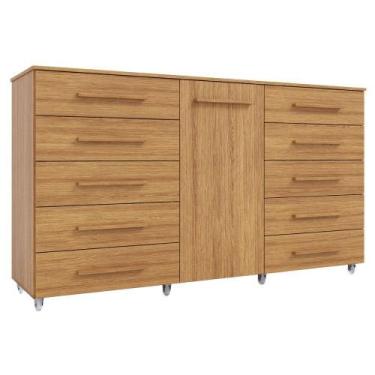 Imagem de Cômoda Multiuso 10 Gavetas 1 Porta Ferrari Com Rodízios Madeirado - BA