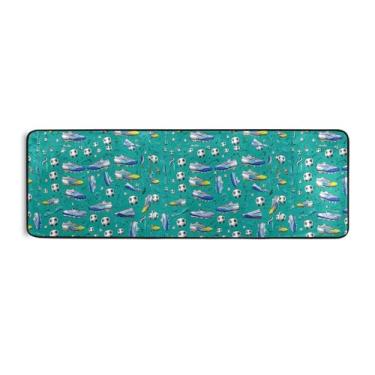 Imagem de Burbuja Chuteira de futebol com bolas em azul-petróleo 61 x 183 cm, tapete lavável antiderrapante com suporte de borracha, tapete para sala de estar, corredor, decoração de casa