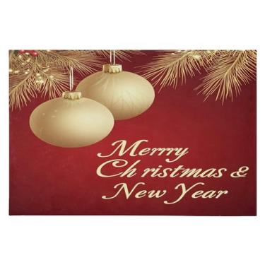 Imagem de CEBUGI Tapete de área 60 x 90 cm macio lavável tapete antiderrapante com suporte de borracha ornamentos dourados de Natal tapetes de área para sala de estar, quarto, decoração de casa
