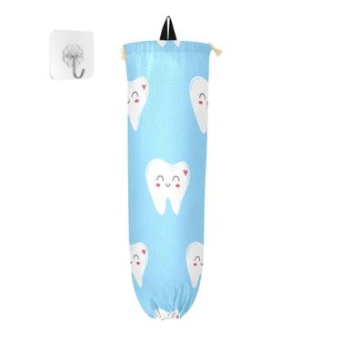 Imagem de xigua Suporte de parede para saco de plástico com dentes de desenho animado com cordão, pacote com 2, organizador de sacolas de compras reutilizáveis, decoração para bolsas, meias, roupas íntimas e