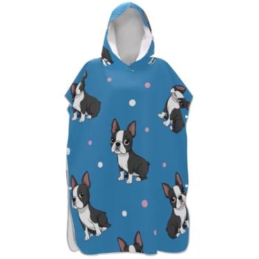 Imagem de Joisal Roupão bonito Boston Terrier Dog Surf Poncho Trocador para Adul Praia Banho Toalhas Absorventes Adulto Ponchos para Mulheres
