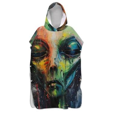 Imagem de TSENQUE Cool Alien Poncho de surfe colorido trocador roupão adulto praia com capuz toalha de banho leve homens mulheres poncho com capuz
