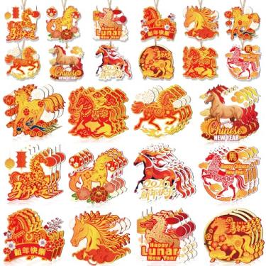 Imagem de HOWAF 36 peças de enfeites de pendurar de ano novo chinês, ornamentos de madeira de ano de cavalo de 2026 para decorações de festa de ano novo lunar, decorações de cavalo de 2026, recortes de pendurar