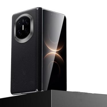 Imagem de POYUFRG Capa magnética para Huawei Mate X7, capa fina e leve de couro genuíno para negócios com capa de proteção para dobradiça da câmera, preta, Mate X7