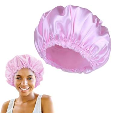 Imagem de 1 touca de banho elástica reutilizável - touca de banho com camada dupla à prova d'água para proteção do cabelo