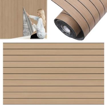 Imagem de Tcwhniev Painel de parede de ripas de PVC, adesivo autoadesivo à prova de som 3D para escritório doméstico (marrom escuro, estilo grão de madeira escovada)