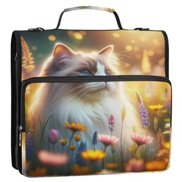 Imagem de Organizador de fichário com zíper, fofo, gato Ragdoll de 3 cm, 3 anéis, bolsa de fichários escolares engraçados, resistente, com alça de ombro, portfólio e estojo para pasta de anel
