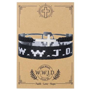 Imagem de COLORFUL BLING WWJD Pulseira trançada com contas WWJD combinando proteção para casais presentes cristãos religiosos inspiradores O que Jesus faria, pulseiras de amizade, presente para mulheres e