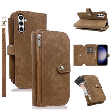 Imagem de Furiet Capa carteira compatível com Samsung Galaxy A05s/A05 com alça de pulso, 9 compartimentos para cartões de couro retrô flip Folio bolsa suporte para cartão de crédito capa para celular para Ao5s