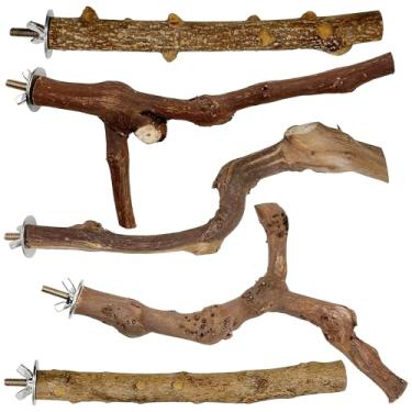 Imagem de Woohome 5 Peças De Suporte Madeira Para Papagaios, 3 Poleiros Madeira, 2 Garfos Moagem Patas, Gaiola, Calopsitas, Pássaros Pequenos