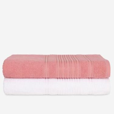 Imagem de Kit Jogo 2 Toalhas de Banho Luxo Prime 74x150cm – Algodão – Alta Absorção e Toque Macio (ROSA + BRANCO)