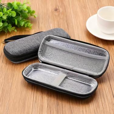 Imagem de Organizador de zíper oval texturizado de EVA para 1 a 2 lâminas, armazenamento portátil de ferramentas de barbear para viagem, casa, academia, cinza