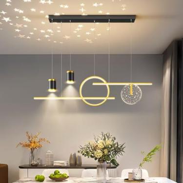 Imagem de Luminária pendente LED dimerizável, design linear, para mesa de jantar, lustre com altura ajustável para sala de jantar, cozinha e escritório (dourada, 120 cm)