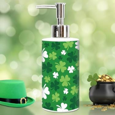 Imagem de JarThenaAMCS Dispensador de sabão de vidro do Dia de São Patrício com bomba recarregável Trevo Verde Trevo Recipiente de Sabonete Líquido para Férias Irlandesas Casa Cozinha Banheiro Bancada