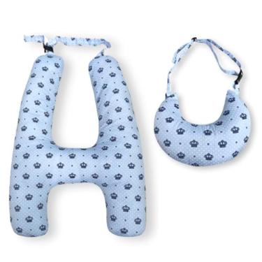 Imagem de Travesseiro de Viagem em Formato H com Almofada de Pescoço – Fibra Siliconada – Infantil e Adulto(COROA AZUL)