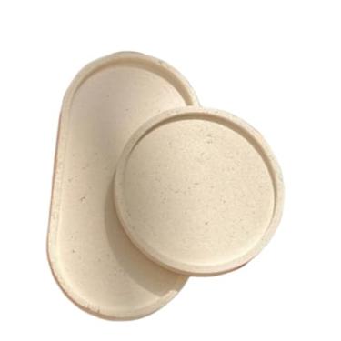 Imagem de Conjunto bandejas decorativas de cimento artesanal para Sala Quarto Cozinha Banheiro Lavabo Home Office - Estilo Moderno Sofisticado em Cinza com Detalhe Listra Rose Gold(Nude Efeito Areia)
