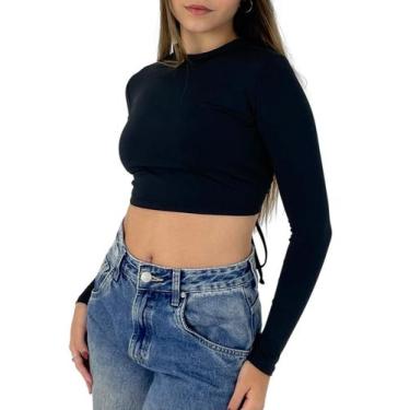 Imagem de Cropped Feminino Costa Nua Amarração Atrás Manga Longa Suplex Pâmella 