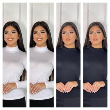 Imagem de Kit 4 blusa feminina gola alta manga longa - GK TODA BELA, Preto, Pret