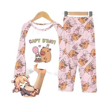 Imagem de Conjunto De Pijama Infantil Capivara 2 Peças: Camiseta Macia De Manga 