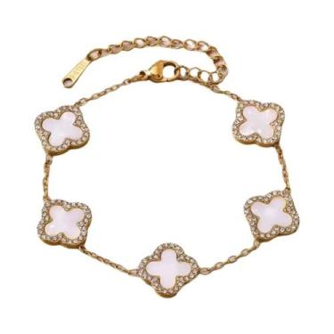 Imagem de Pulseira De Luxo Feminina Com Diamantes E Madrepérola Branca E Preta, 