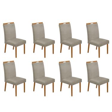 Imagem de Kit 8 Cadeiras De Jantar Madeira Maciça Em Linho Heloísa Cerejeira Bege Linho