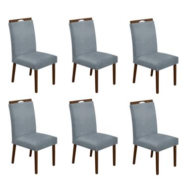 Imagem de Kit 6 Cadeiras De Jantar Madeira Maciça Em Linho Heloísa Mel;Cinza Linho