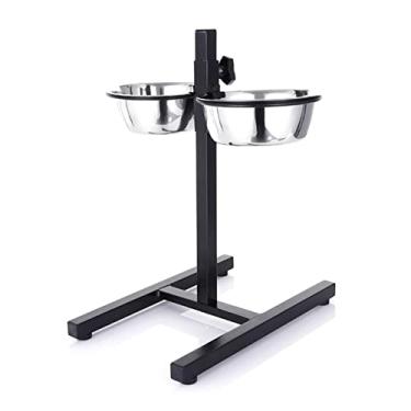 Imagem de MOAIYU Tigelas de ração para cães de aço inoxidável para cães com suporte para 2 tigelas de comida e água