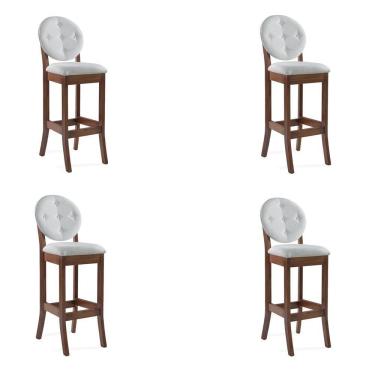 Imagem de Kit 4 Banquetas Alta Teseu Linho Off White/Imbuia