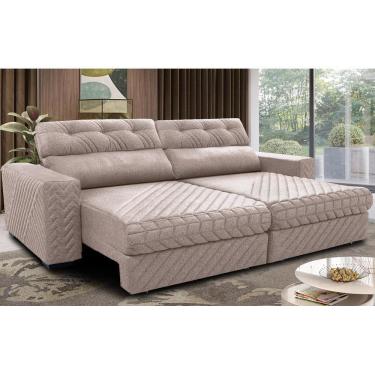 Imagem de Sofá Retrátil E Reclinável 3,15m Molas Ensacadas Cama Inbox Style Thermo Gel Linho Bege Claro