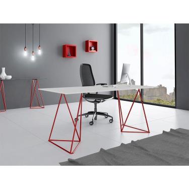 Imagem de Escrivaninha Bela Vista Cavalete Tampo Branco Base Ferro Vermelho - Preto