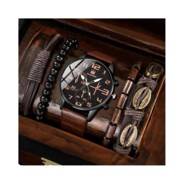 Imagem de Conjunto De Relógios De Pulso Masculinos Em Couro Marrom Com Quartzo, 