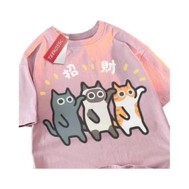 Imagem de Camiseta De Algodão De Verão Com Estampa De Gato Laranja Siamês, Manga