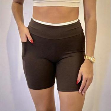 Imagem de Conjunto de Short Básico com Bolso em Dark Cocoa e Off White - no-bran