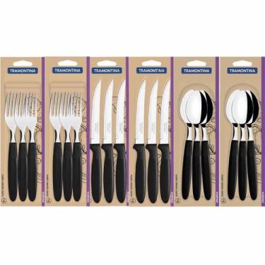 Imagem de Jogo De Garfos Faca Colheres Ipanema Preto 18 Pçs Tramontina