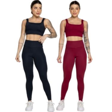 Imagem de KIT 2 Conjunto Top Alça Grossa e Calça Smart Serra e Mar Alta Compressão Academia Moda...