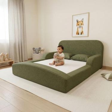Imagem de Cama Montessoriana Casal Encanto 100 Espuma Verde Militar Keiko - Keik