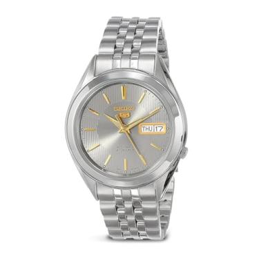 Imagem de SEIKO 5 Relógio masculino de aço inoxidável, Prata/ouro, Relógio mecânico, automático