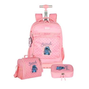 Imagem de Kit Mochila Stitch Rodinhas Lancheira E Estojo Box Passeio Cor:Azul - 
