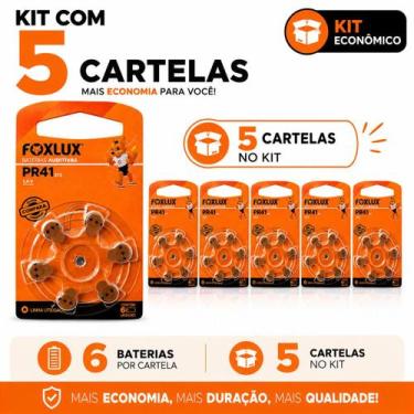 Imagem de Pilhas Baterias Auditivas Foxlux 312 PR41 Kit com 30