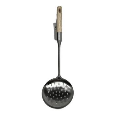 Imagem de Kit C/ 2 Escumadeira Inox escovado Com Cabo De Madeira 38cm - Dalla Va