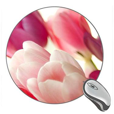 Imagem de Mouse pad redondo buquê de tulipas rosa macro, mouse pads personalizados